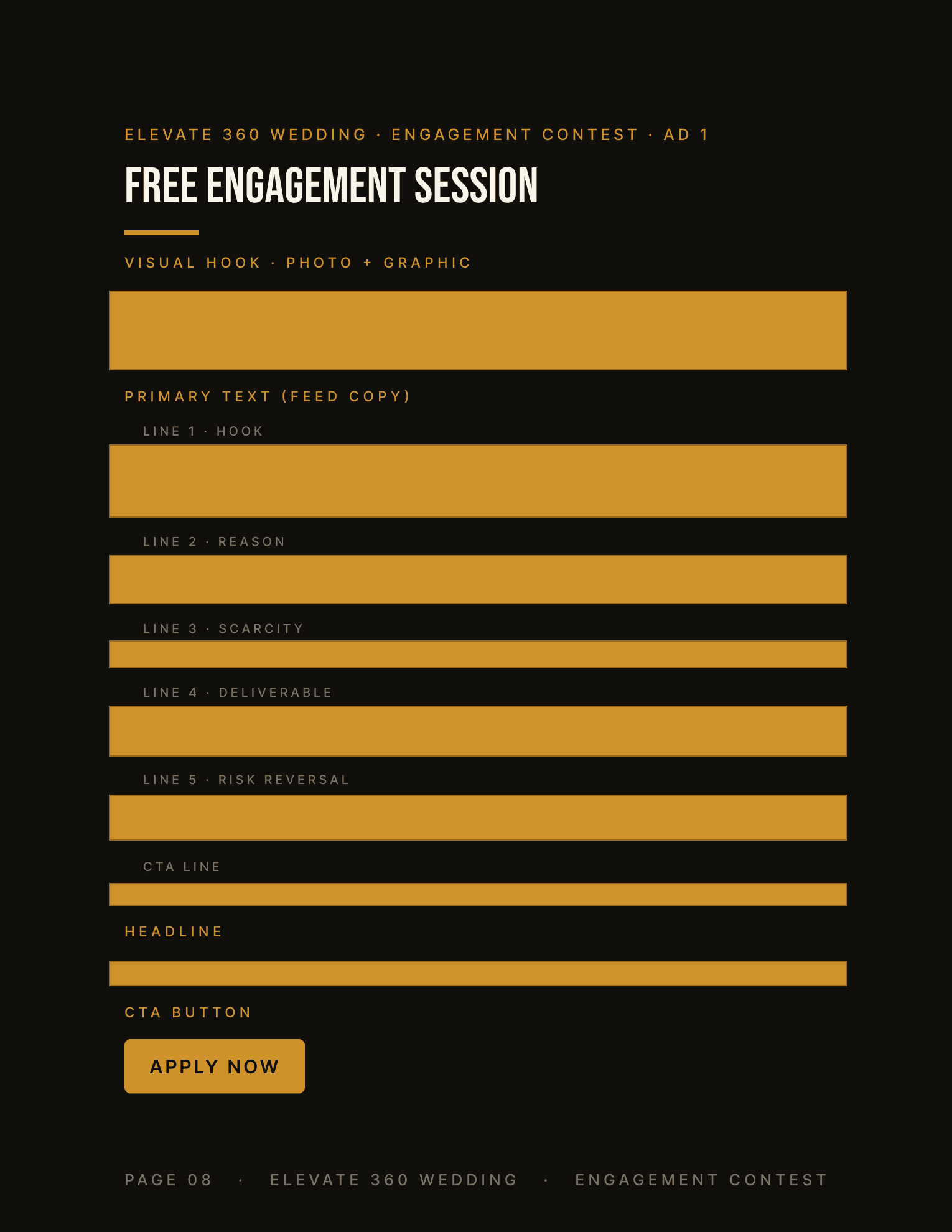 Engagement contest ad spec page: every Meta field