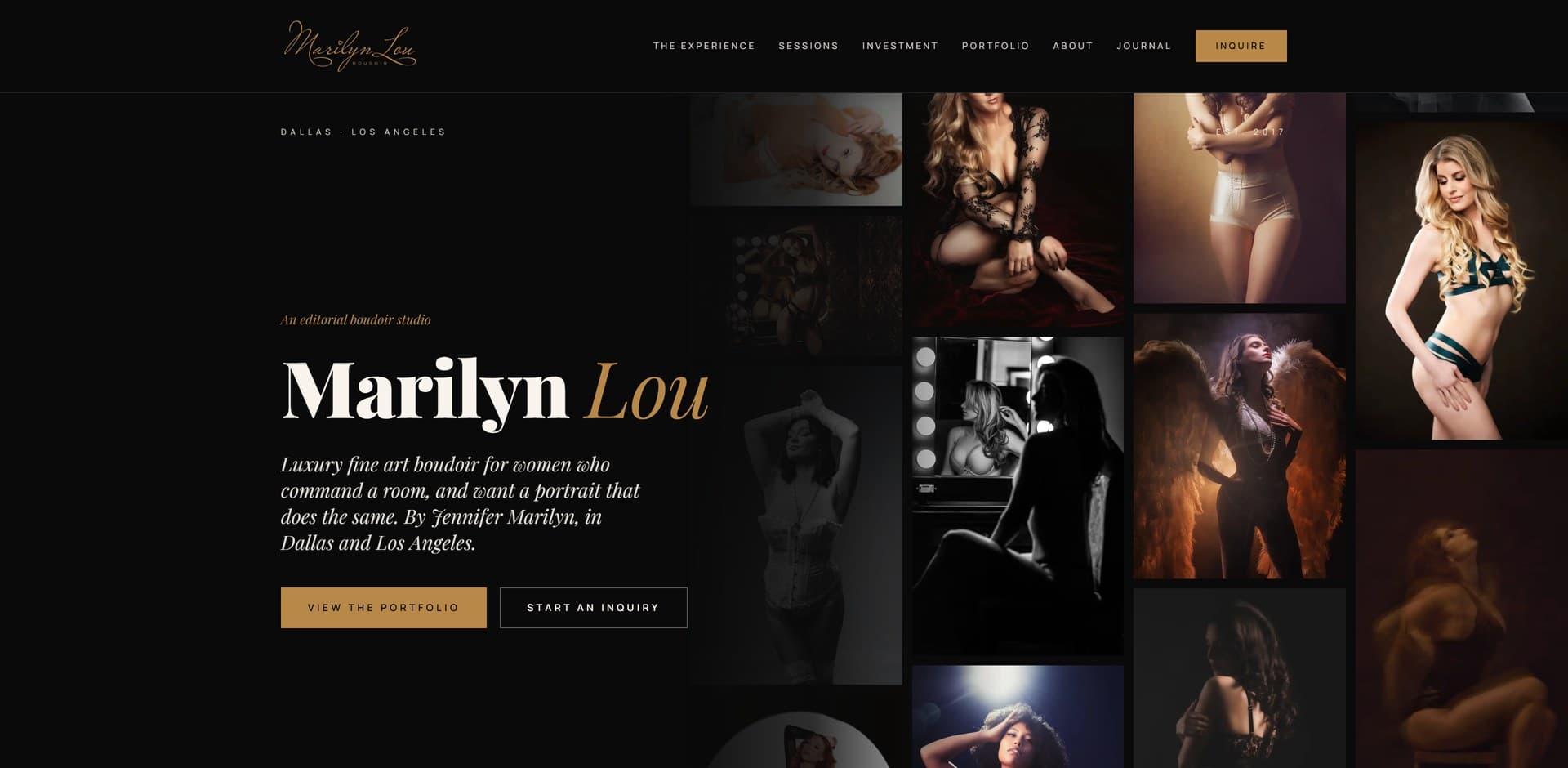 The actual homepage of the in-production Marilyn Lou boudoir studio website