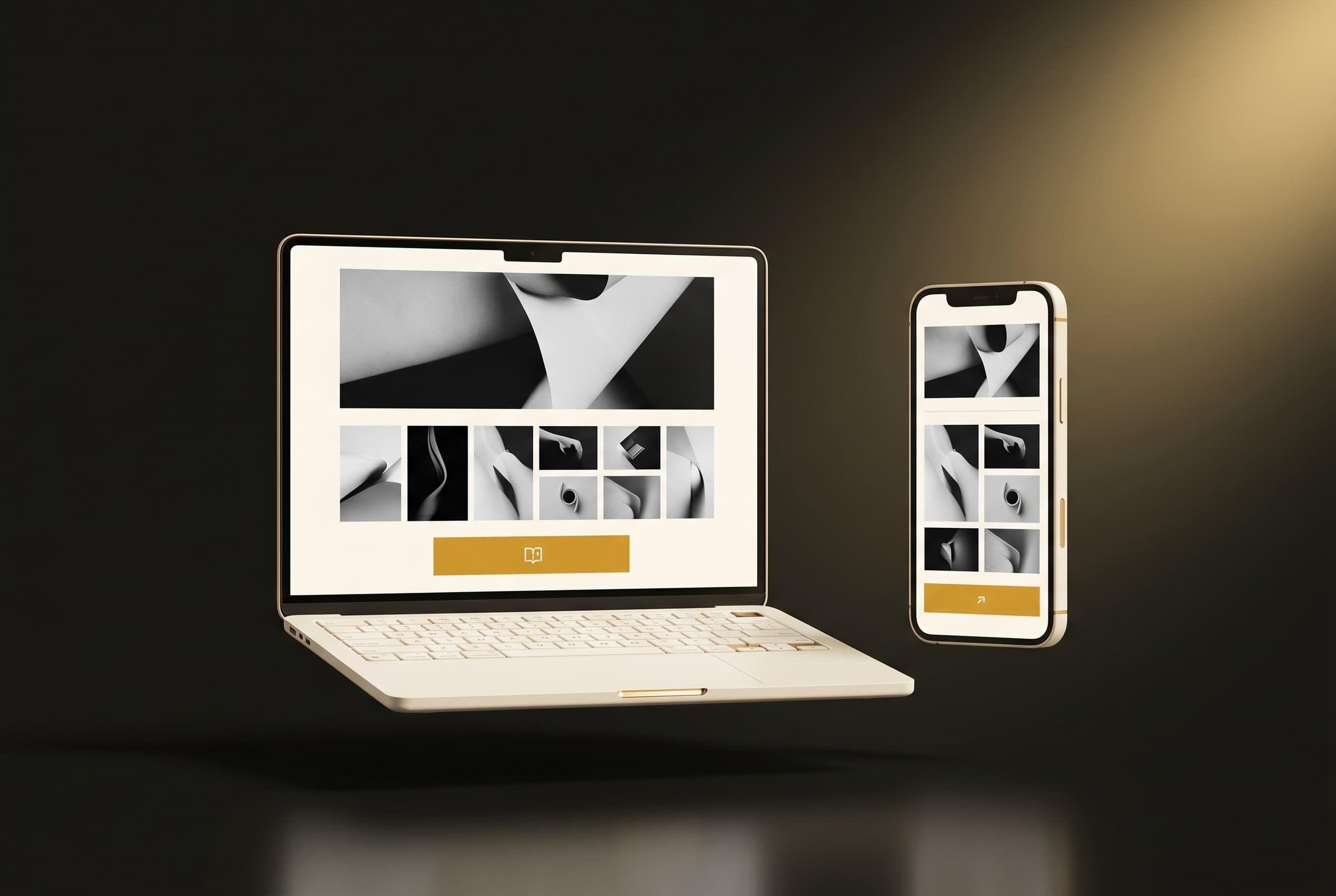 A custom photography website shown on a laptop and phone