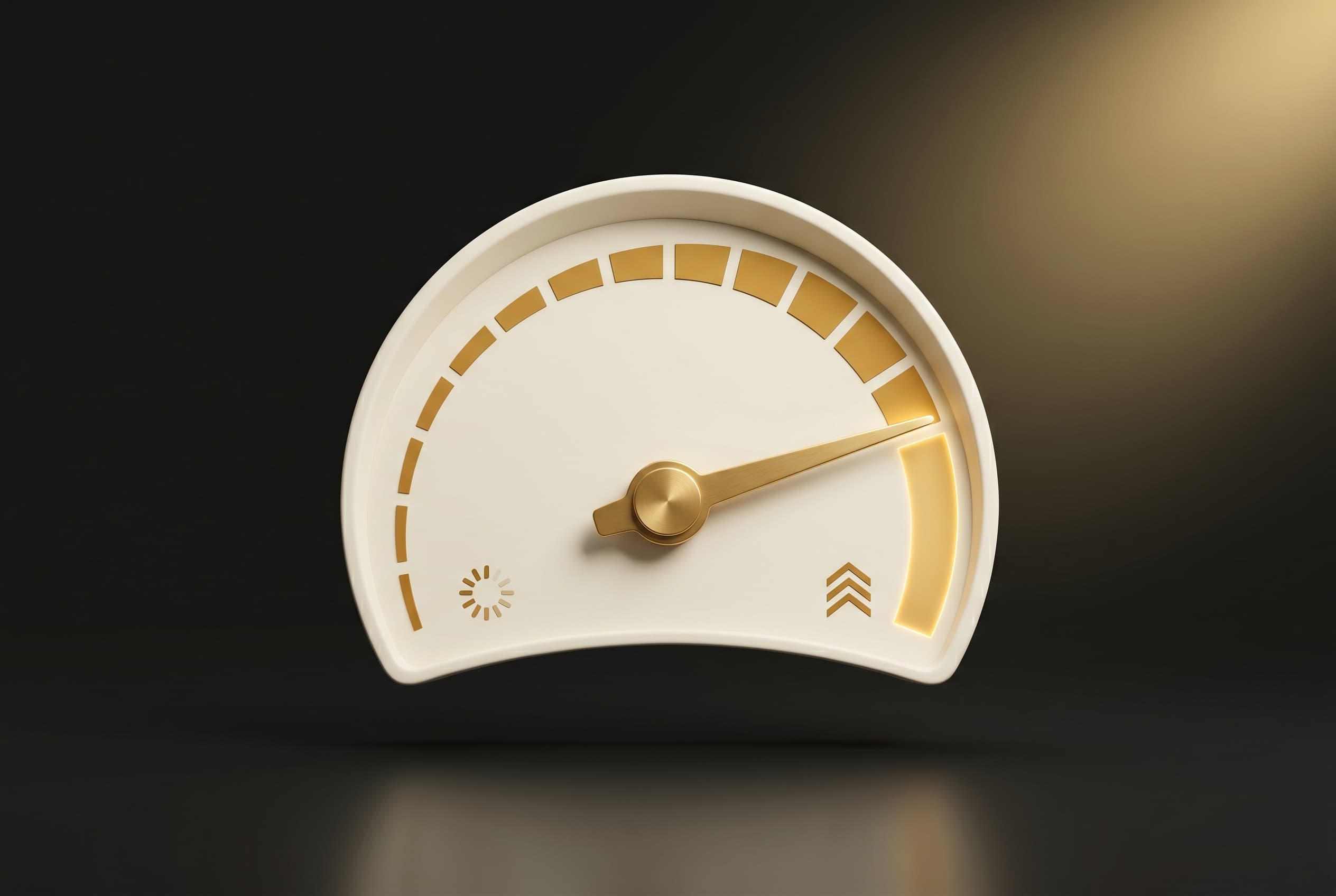 A speed gauge maxed out, representing a fast website